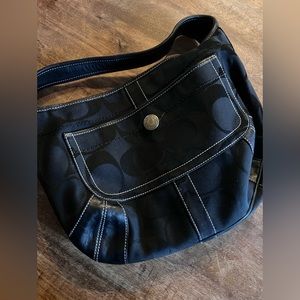 Coach Black Canvas Monogram Shoulder Bag | White Stitching | CC Logo
